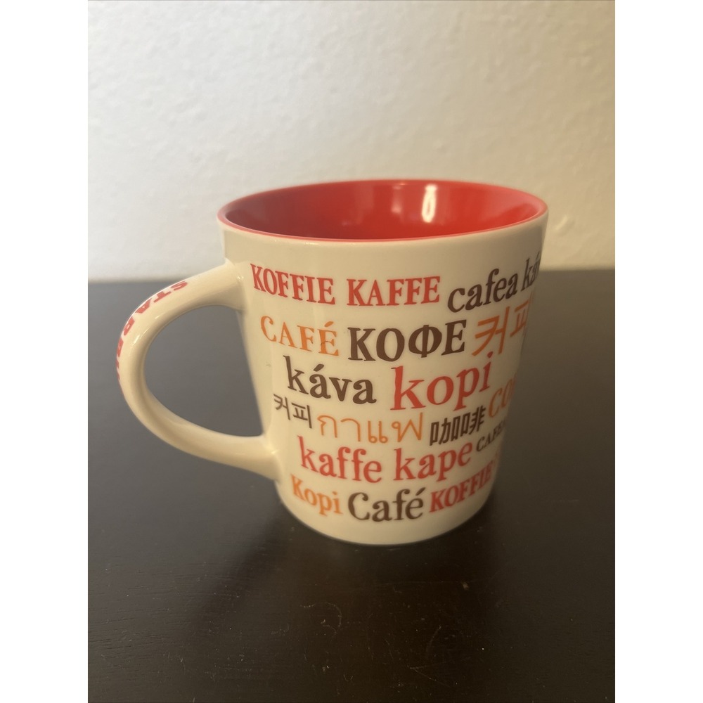 Starbucks Mug Coffee International Languages 2008 White Red Inside 16 0z